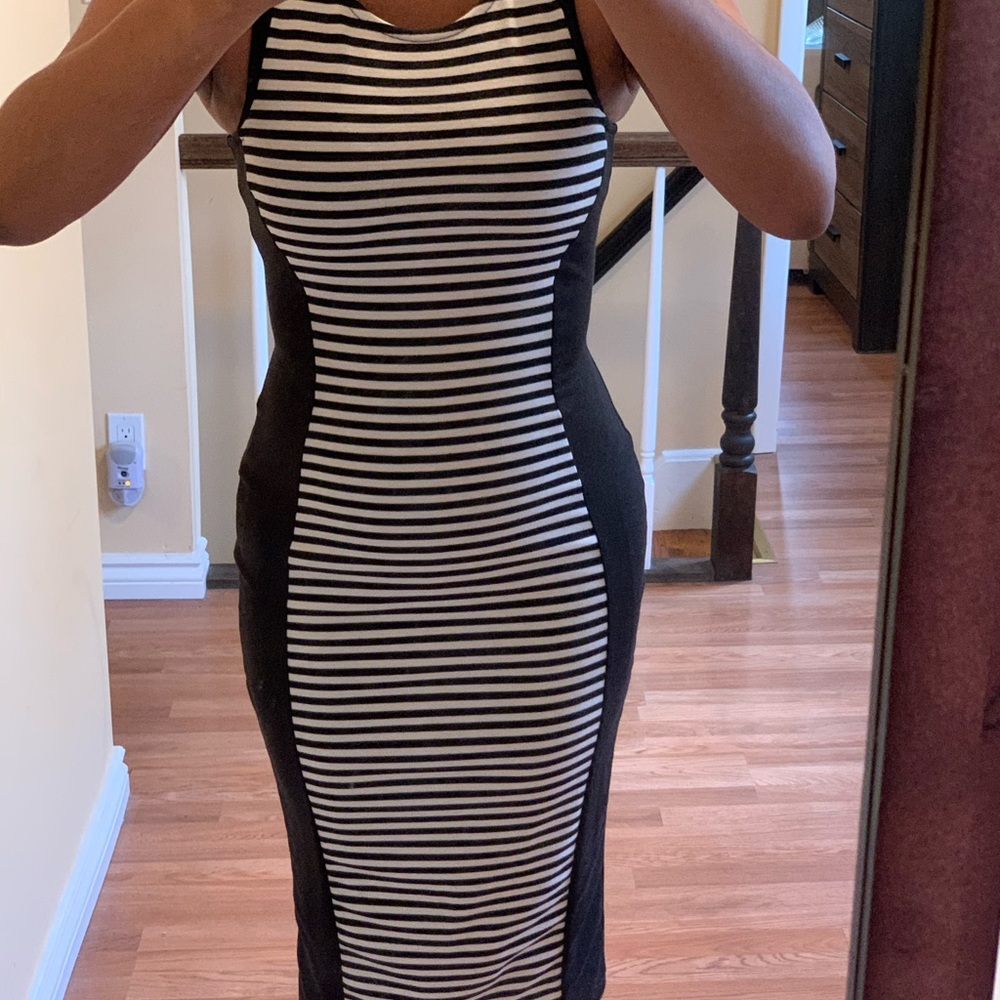 Black and White Form Fitting Material Girl Dress